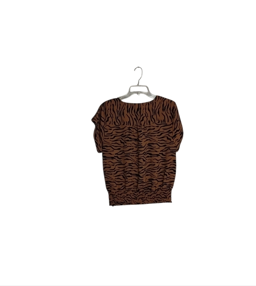 Nine West Women's Black And Brown Zebra Short Sleeve V-Neck Blouse Size … - Picture 2 of 6